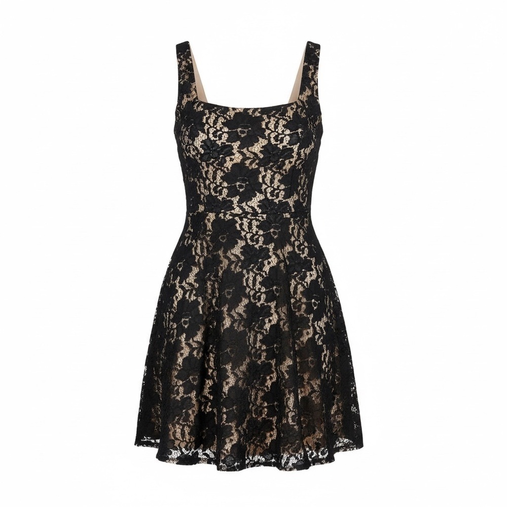 Maggy London Black Nude Floral Lace Fit & Flare Mini Dress Women’s 6